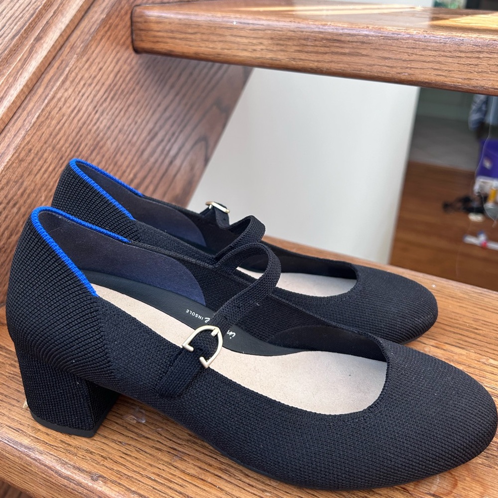 Rothy’s The Mary Jane Heel In black womens shoes chunky heels 7.5 block - Picture 3 of 9